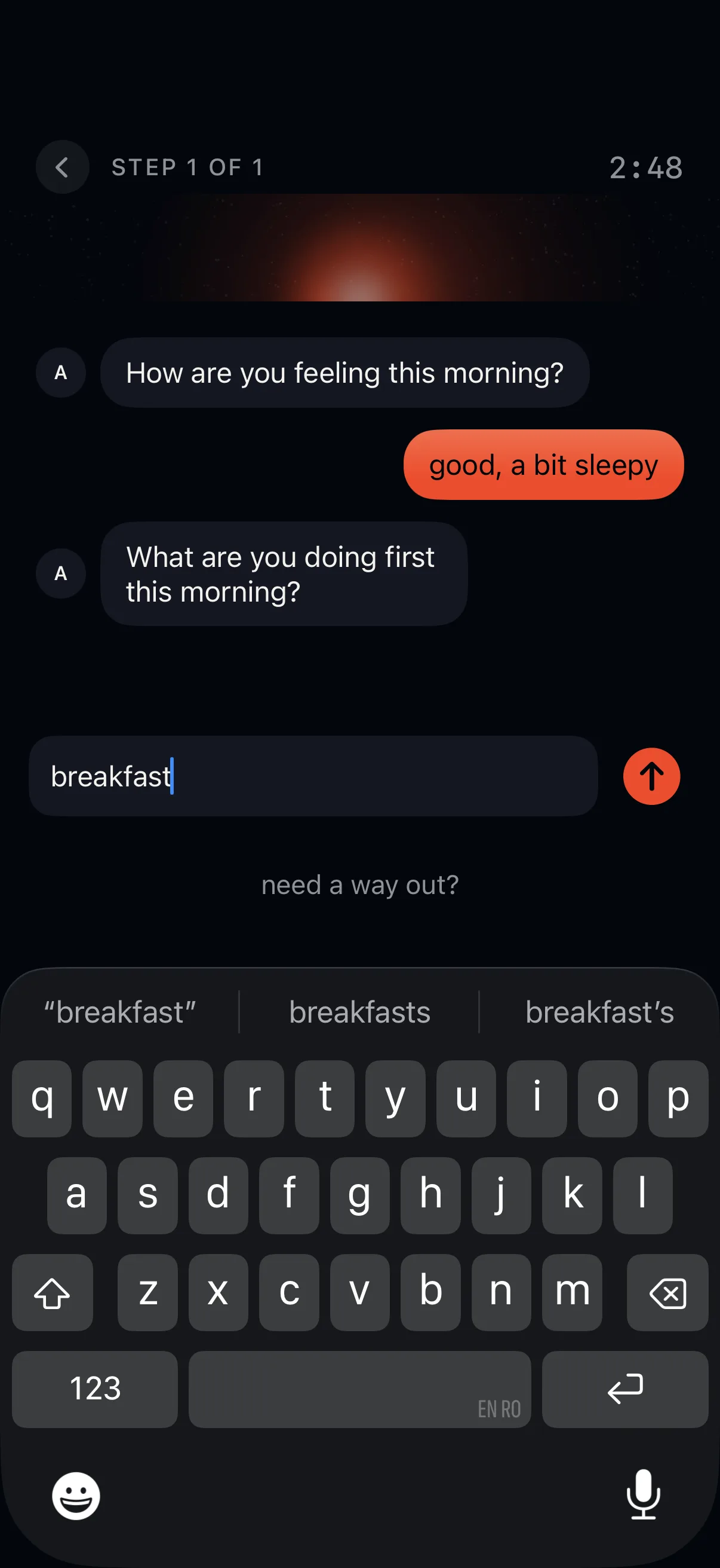 PPS chat challenge screen asking a wake-up question